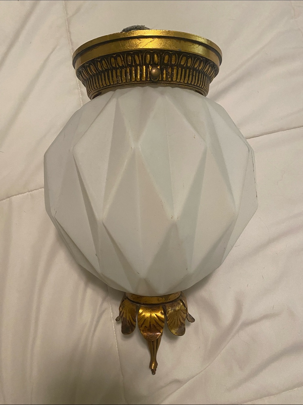 Mid-century art, deco, white glass, geometric ceiling light